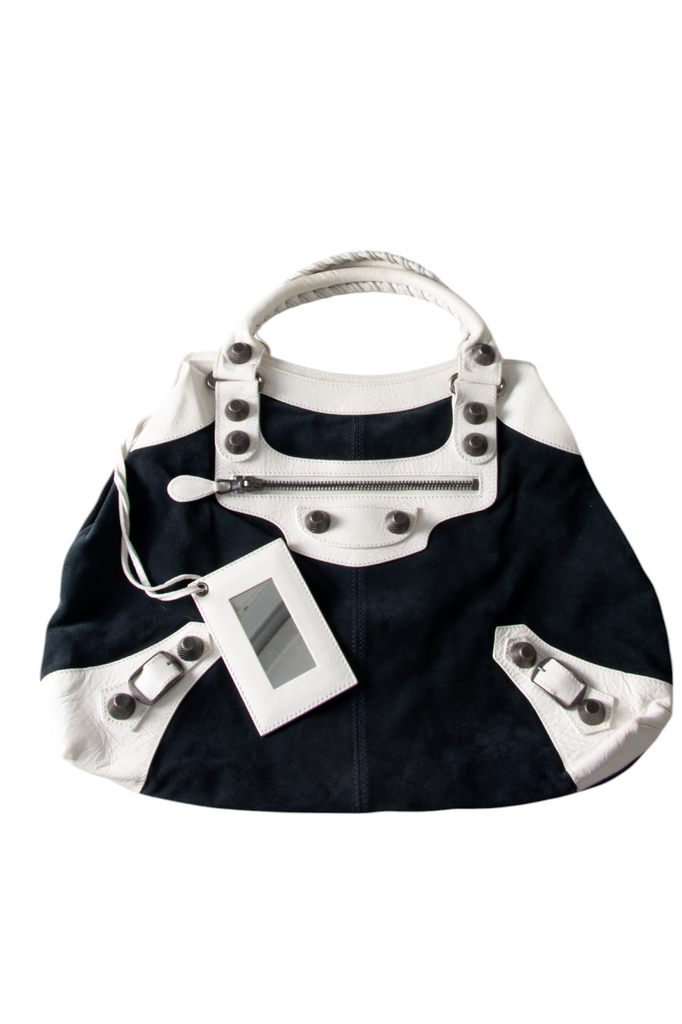 Balenciaga Rare Two Toned The Giant Motorcycle Bag in Navy and White - irvrsbl