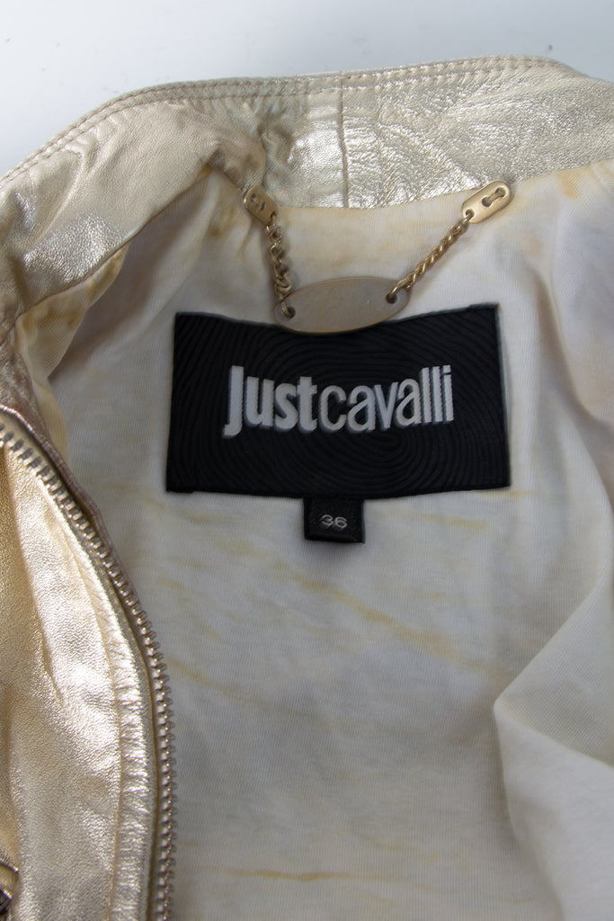 Roberto Cavalli Gold and Leopard Print Leather Jacket - irvrsbl