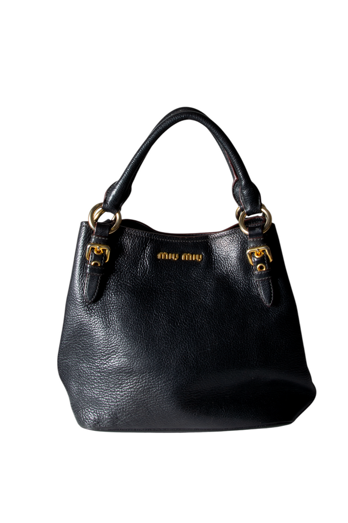 Miu Miu Black Leather Handbag with Gold Hardware - irvrsbl