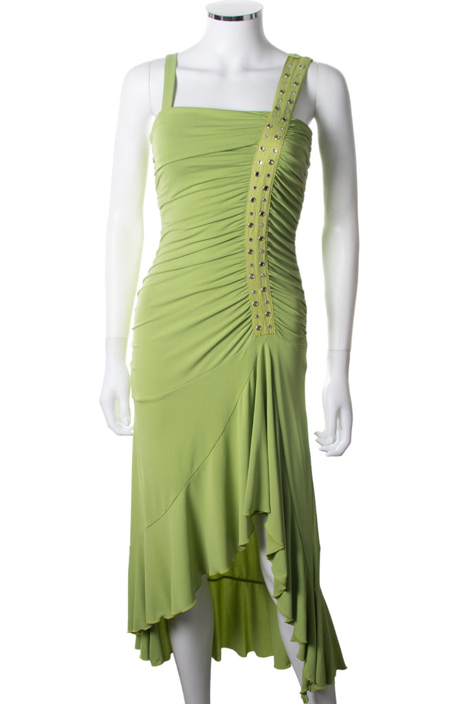 Roberto Cavalli Asymmetrical Dress with Rhinestone and Grommet Detail - irvrsbl