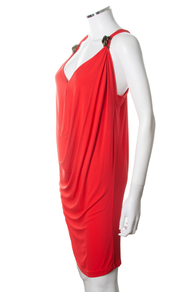Plein Sud Draped Midi Dress with Knotted Hardwear Detail - irvrsbl