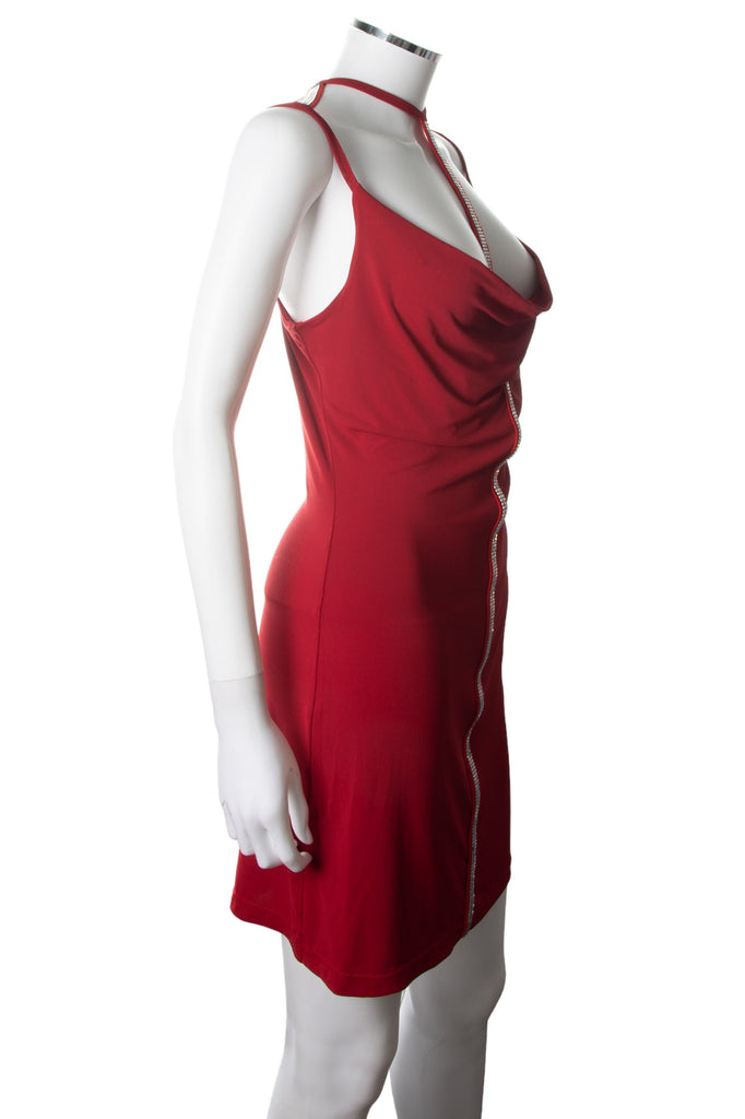 Versace Cherry Red Mini Dress with Metal Mesh Detailing - irvrsbl