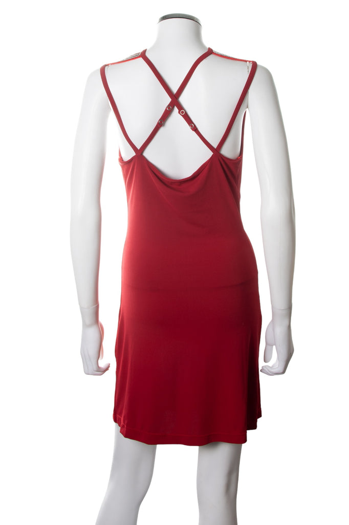 Versace Cherry Red Mini Dress with Metal Mesh Detailing - irvrsbl