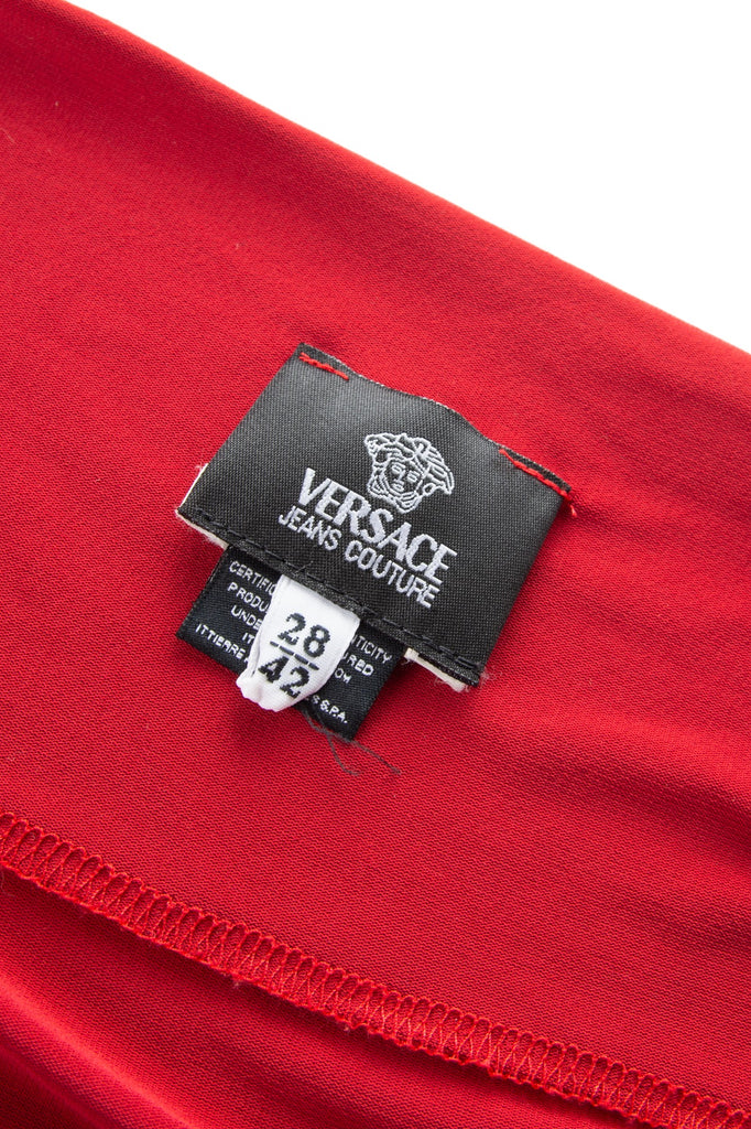 Versace Cherry Red Mini Dress with Metal Mesh Detailing - irvrsbl