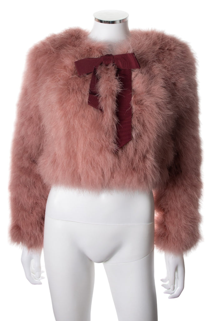 Moschino Blush Marabou Feather Jacket with Bow Detail - irvrsbl