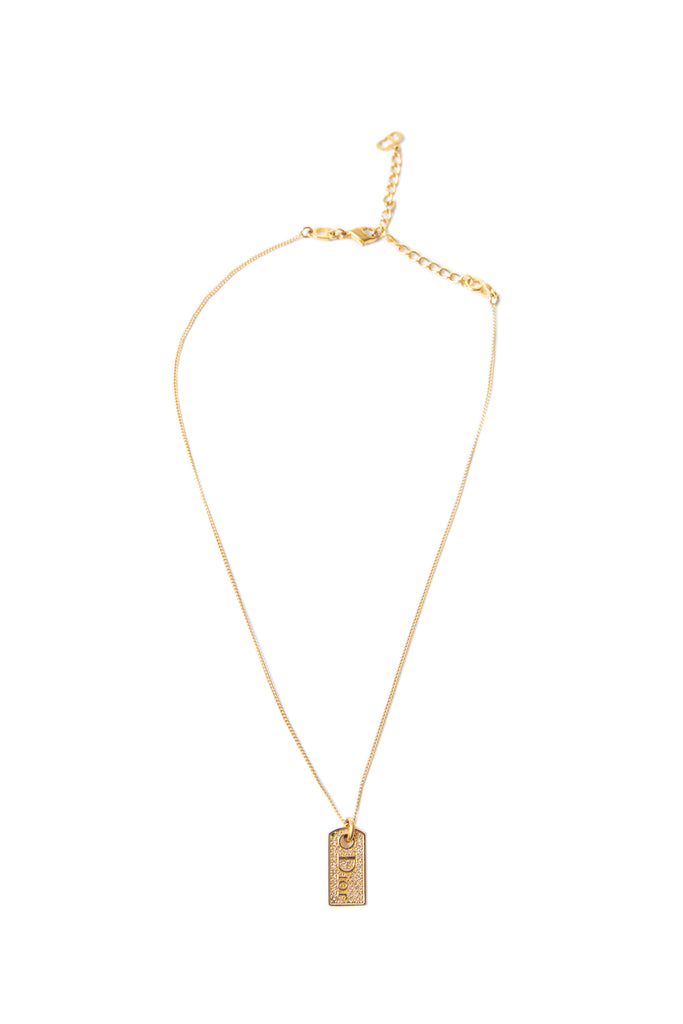 Christian Dior Gold Crystal Dog Tag Necklace - irvrsbl