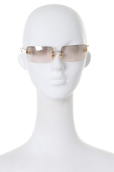 LIKE NEW Vintage Chanel rimless Swarovski brown gold sunglasses 4104- B in  2023