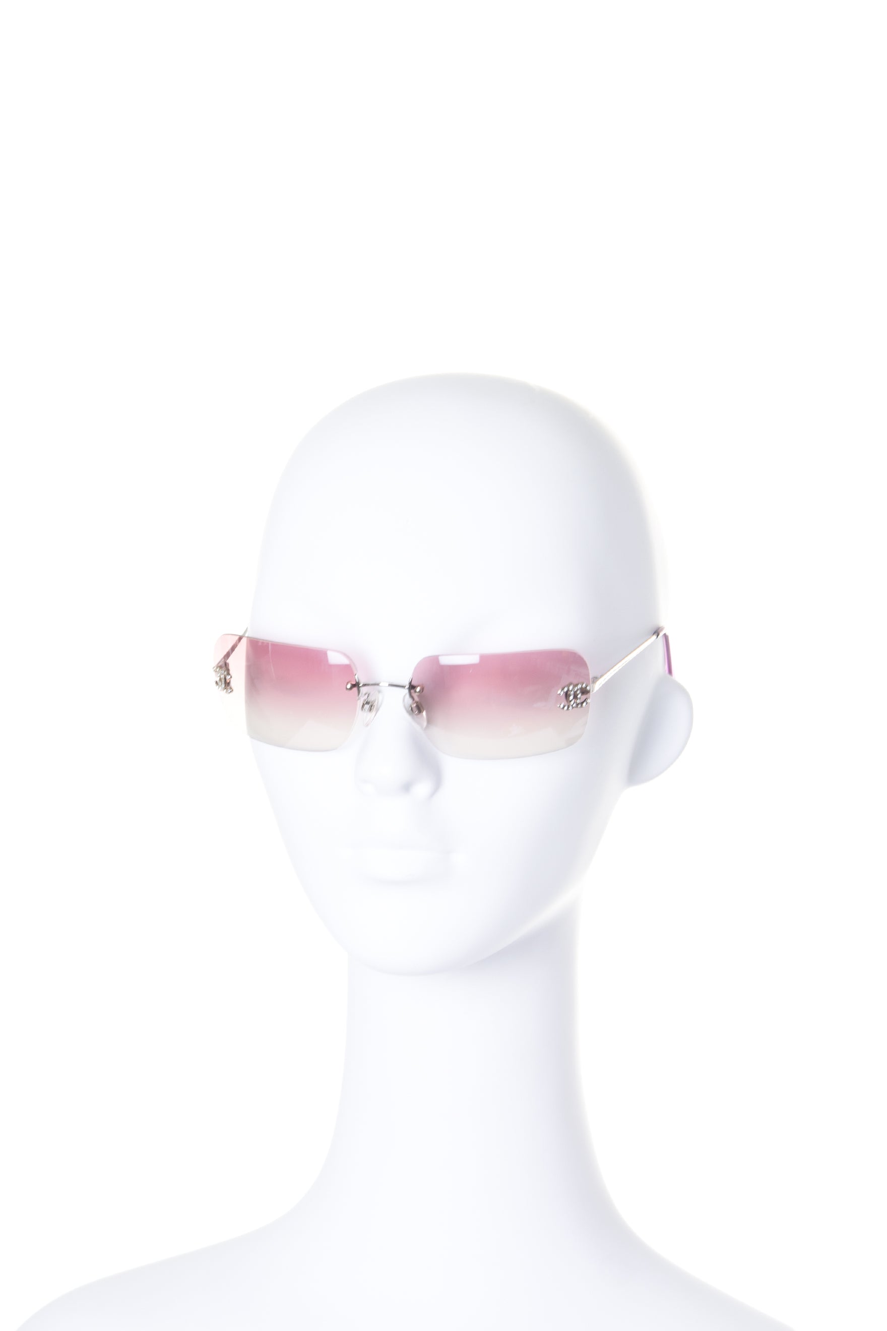Chanel Pink Ombre Tinted Silver Crystal CC Rimless Kylie Sunglasses in Case  at 1stDibs