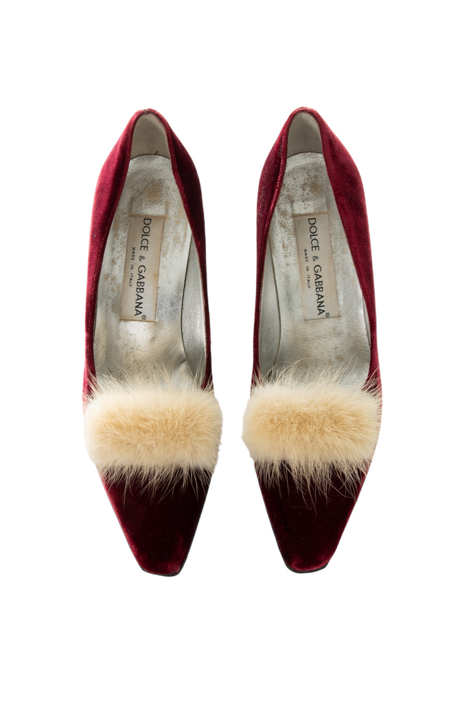 Dolce and GabbanaVelvet Heels with Fur- irvrsbl