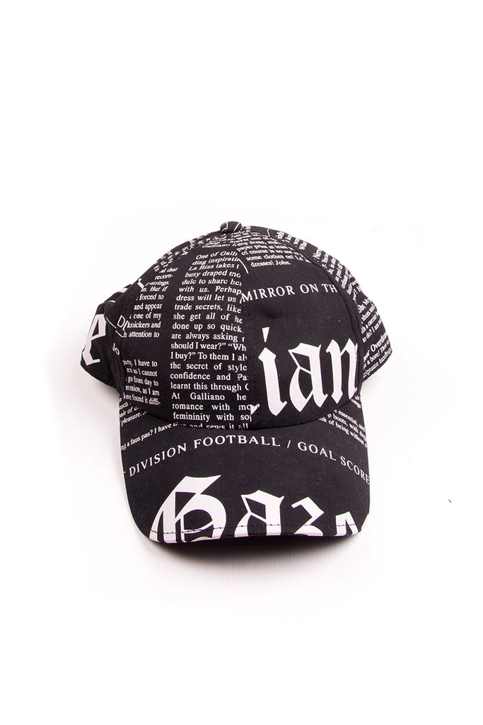 John Galliano Newspaper Print Cap in Black - irvrsbl