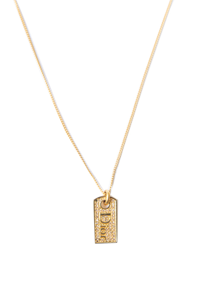 Christian Dior Gold Crystal Dog Tag Necklace - irvrsbl