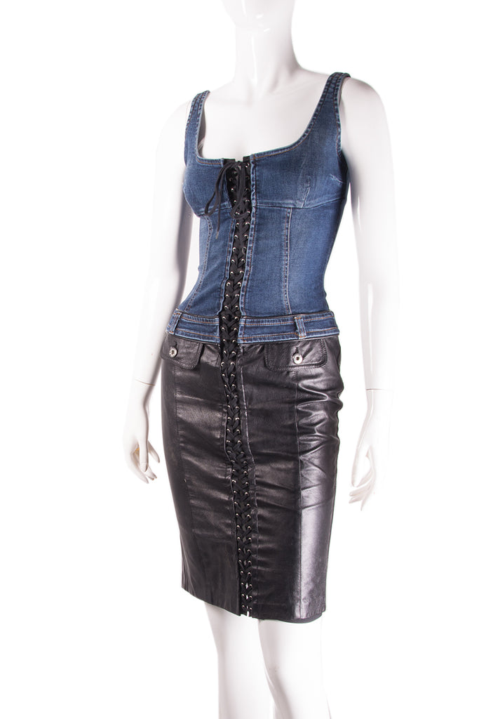 Dolce and Gabbana Denim and PVC Lace up Dress - irvrsbl