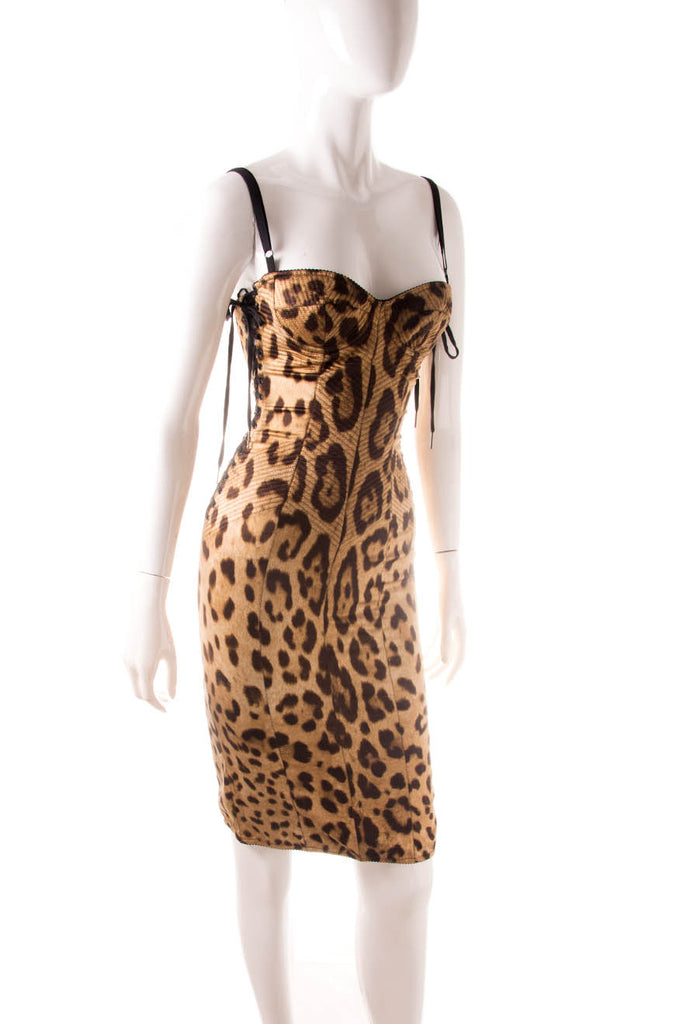 Dolce and Gabbana Leopard Print Lace Up Bustier Dress - irvrsbl