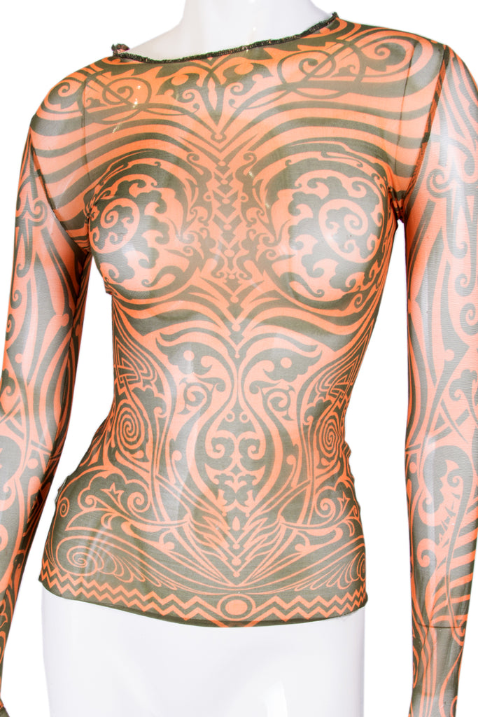 Jean Paul Gaultier Sheer Tattoo Printed Top - irvrsbl
