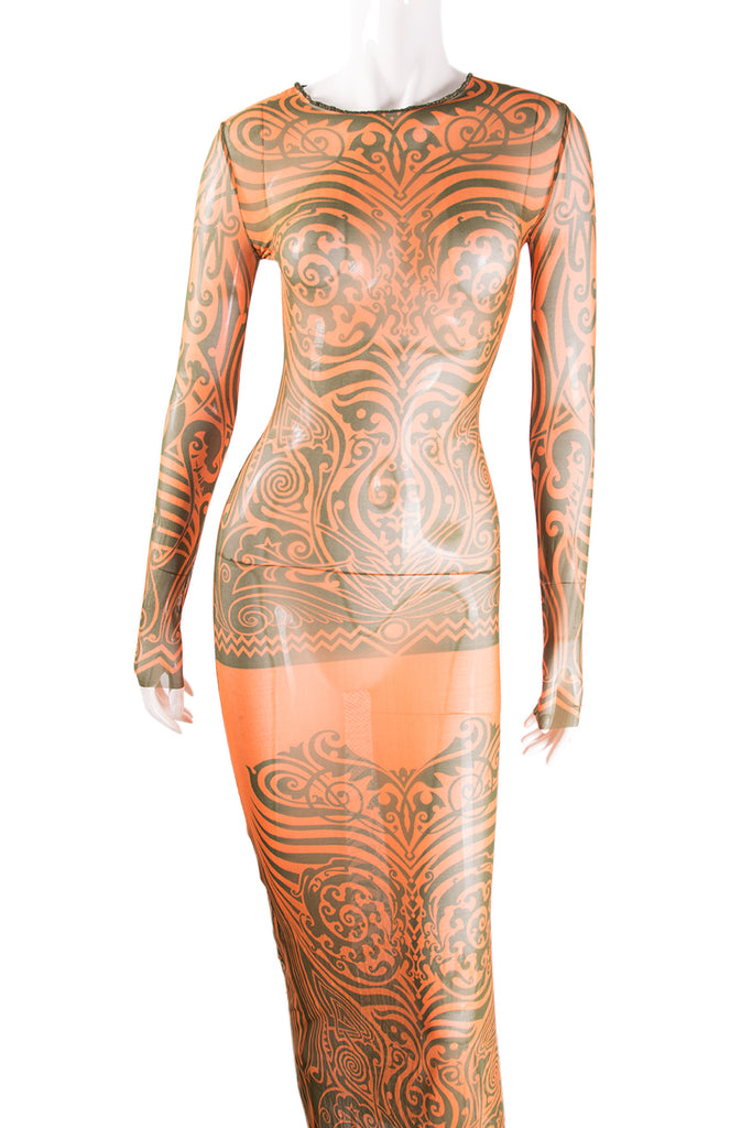 Jean Paul Gaultier Sheer Tattoo Print Dress - irvrsbl