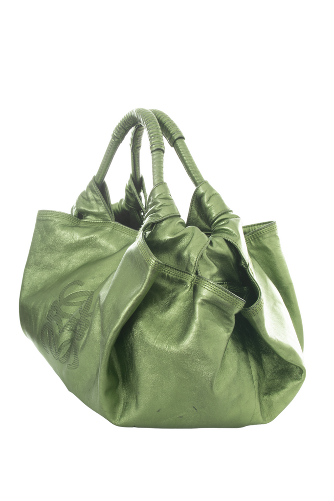 LoeweMetallic Green Logo Bag- irvrsbl