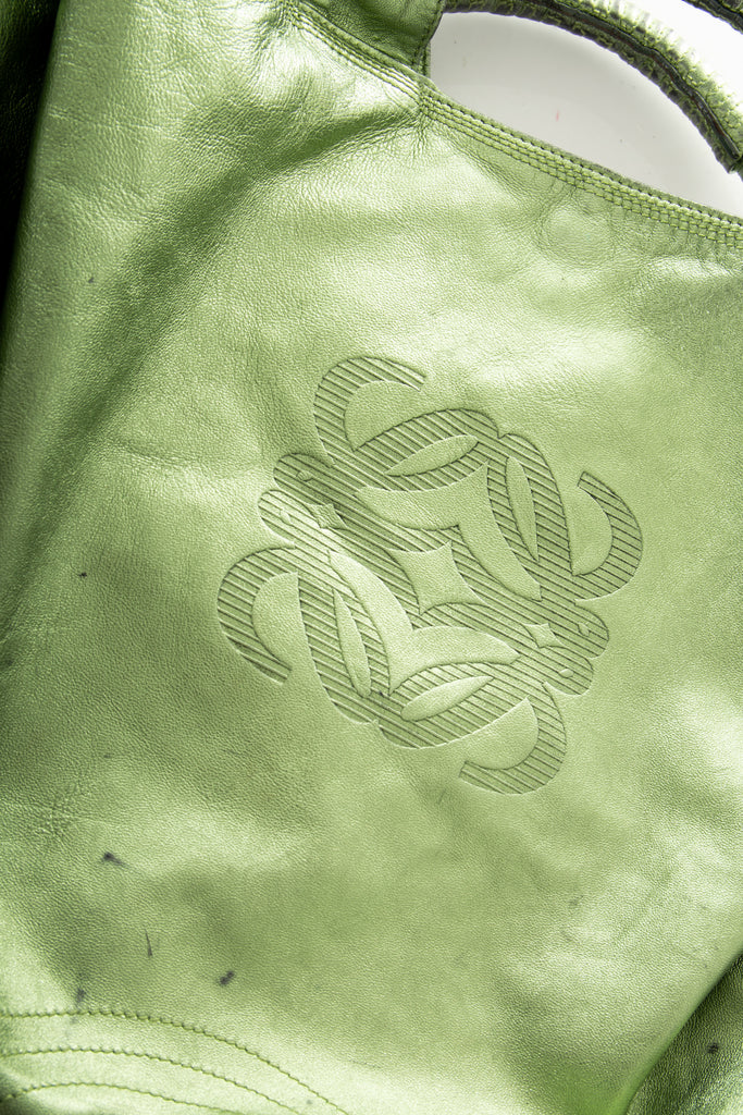 LoeweMetallic Green Logo Bag- irvrsbl