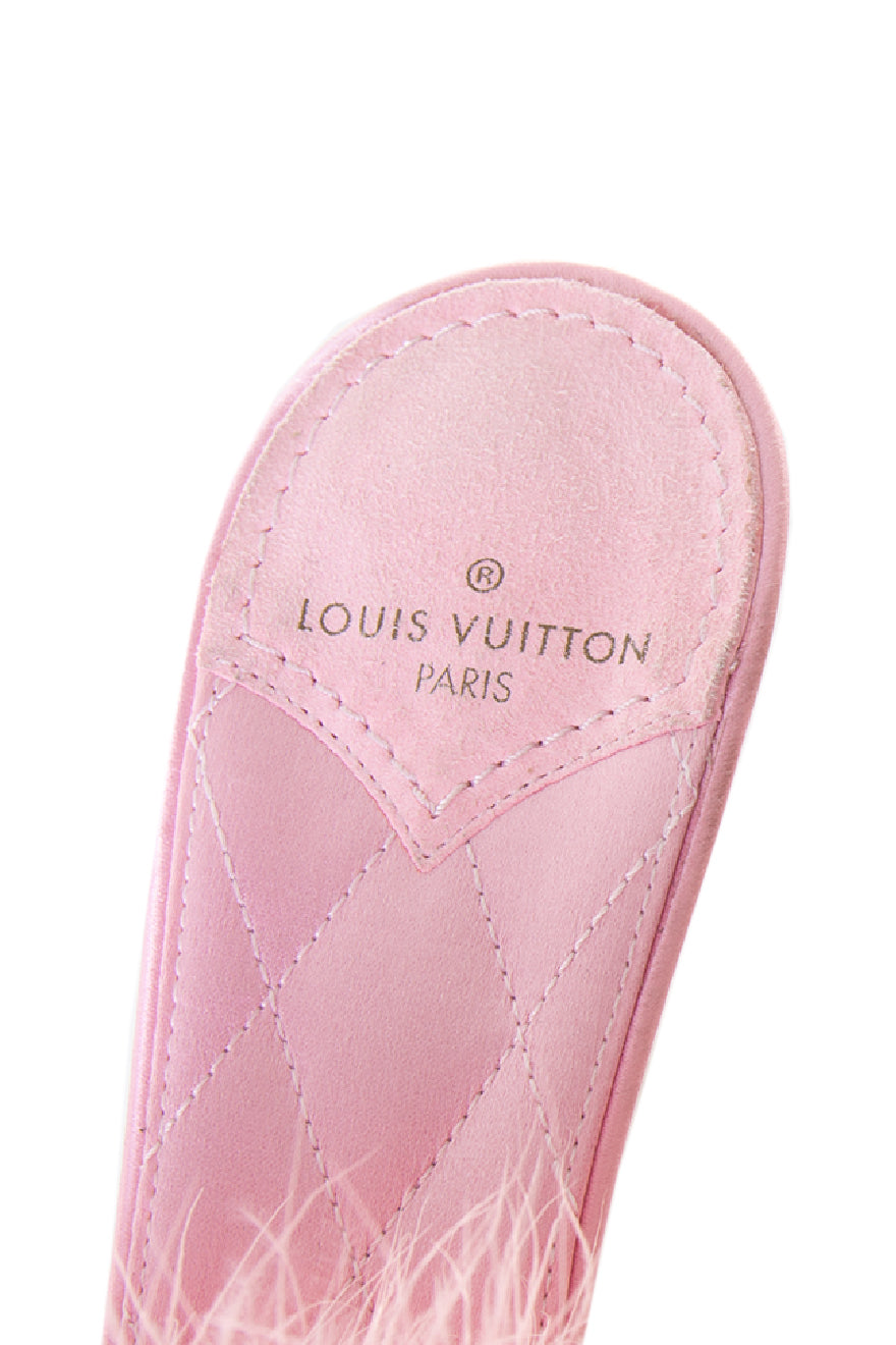 Louis Vuitton monogram Marabou Fur Slide Heel Sandals - Size 37