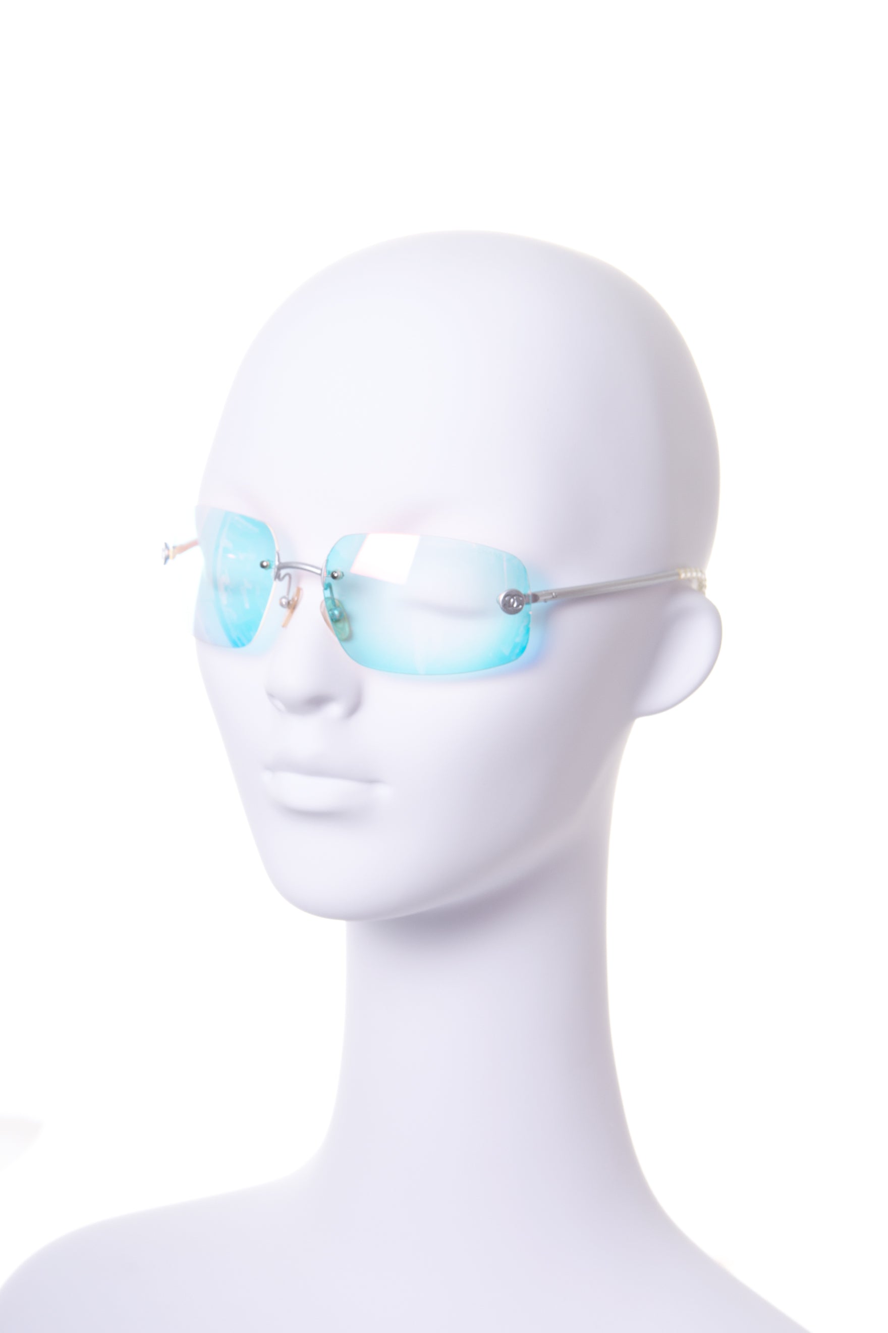 CHANEL Sunglasses Cateye 58/16 140 Blue Ribbon Coco Mark Logo Unused T1372