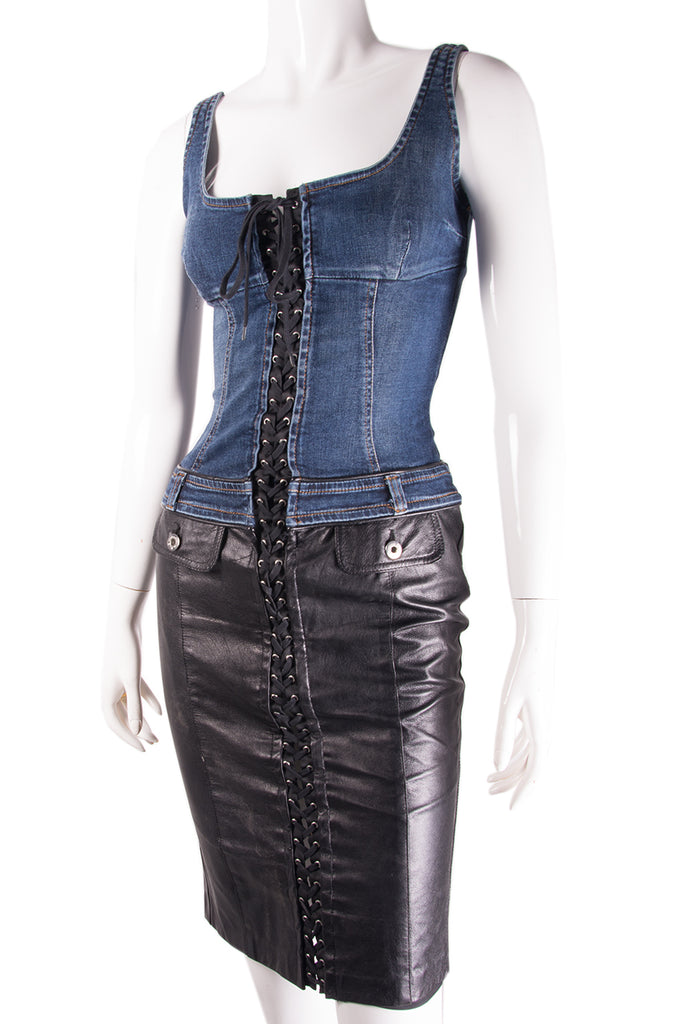 Dolce and Gabbana Denim and PVC Lace up Dress - irvrsbl