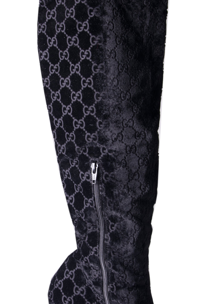 Gucci Velvet Monogram Boots - irvrsbl