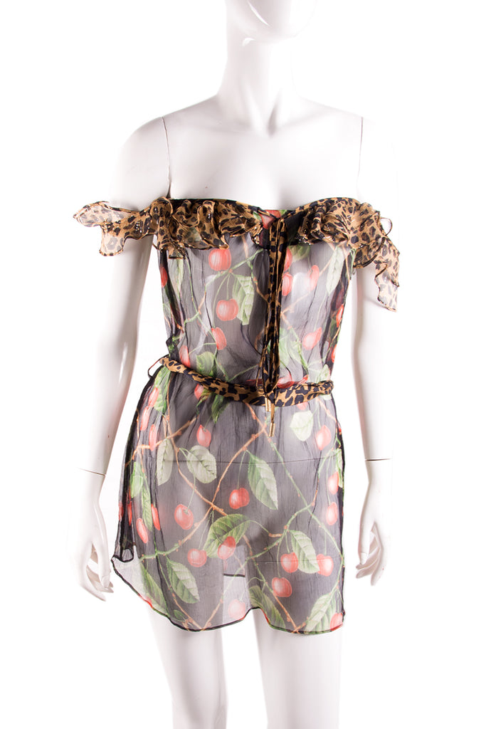 John Galliano Sheer Cherry Print Dress - irvrsbl