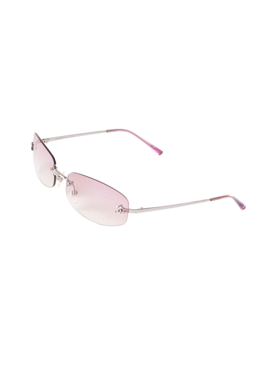 Chanel Pink Ombre Tinted Silver Crystal CC Rimless Kylie Sunglasses in Case