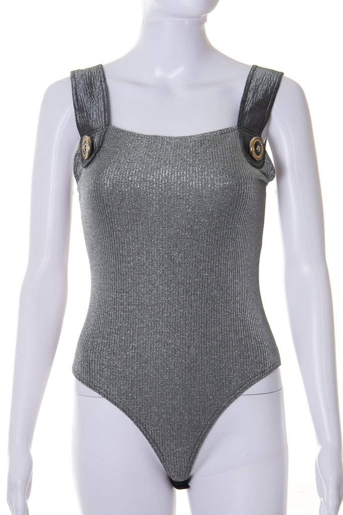 VersaceSilver Bodysuit with Medusa Buttons- irvrsbl