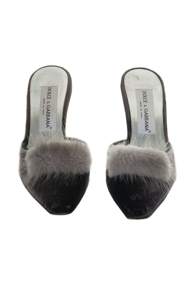 Dolce and GabbanaVelvet Fluffy Heels 36- irvrsbl