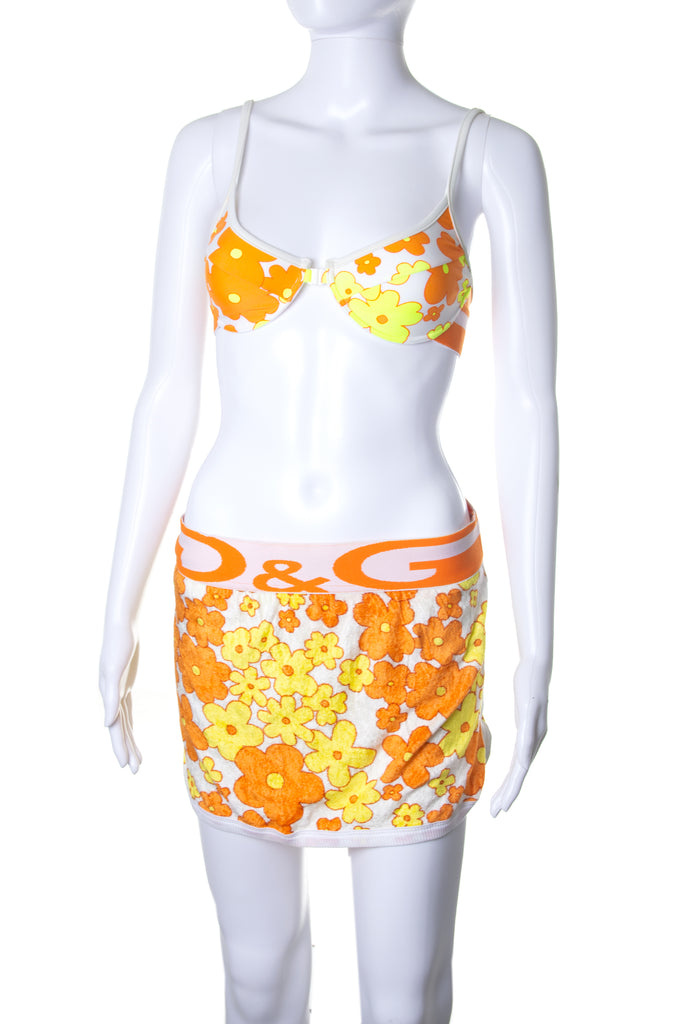 Dolce and GabbanaNeon Bikini with Velour Skirt- irvrsbl
