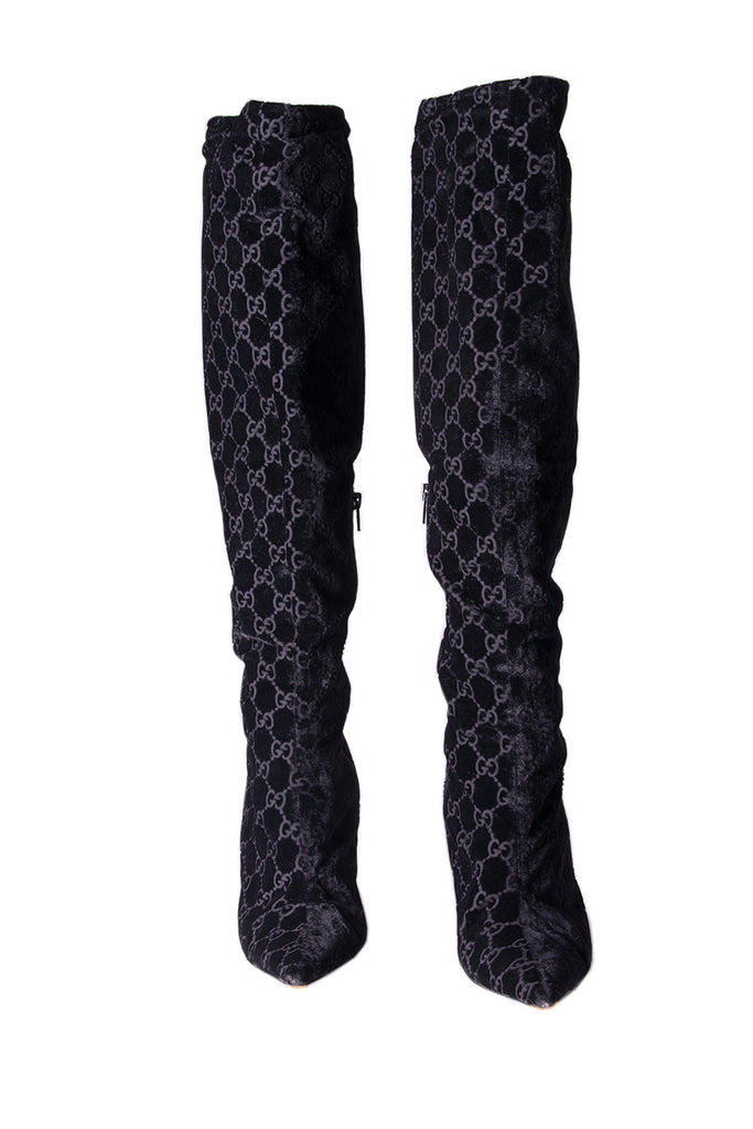 Gucci Velvet Monogram Boots - irvrsbl