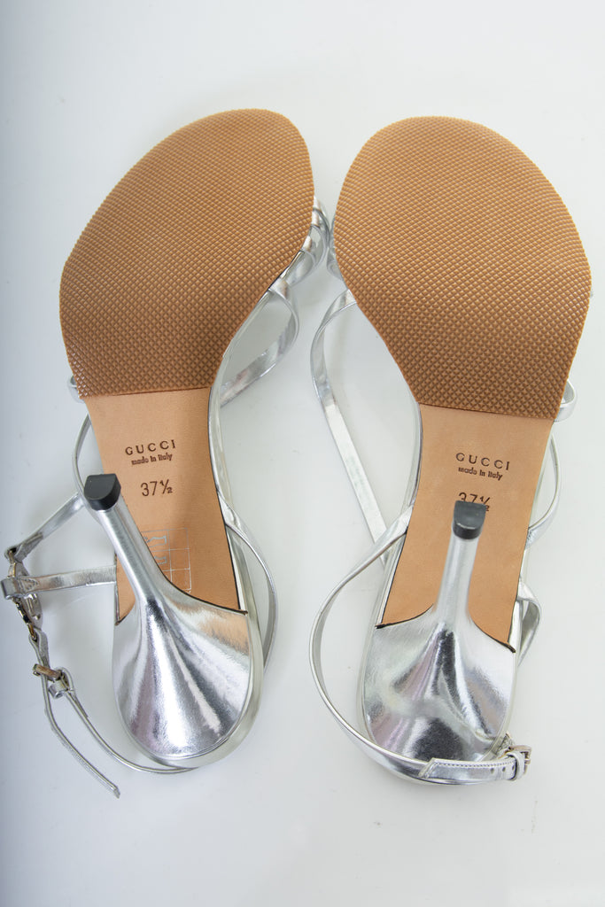 Gucci Strappy Sandals in Silver 37.5 - irvrsbl
