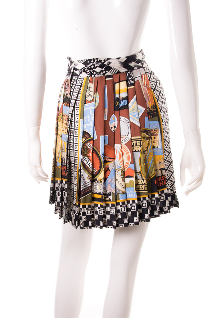 Versace Postcard Print Silk Shirt and Pleated Skirt - irvrsbl