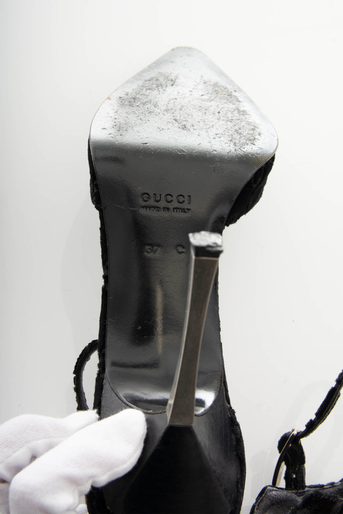 Gucci Velvet Monogram Heels 37 - irvrsbl